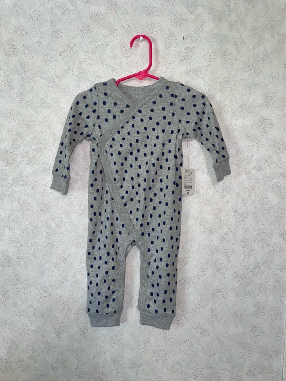NWT okie dokie Gray One-Piece with Navy Dot Print
